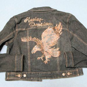 HARLEY EAGLE CROP JEAN JACKET, SOFT WASHED BLACK, WOMEN'S LARGE, 2006